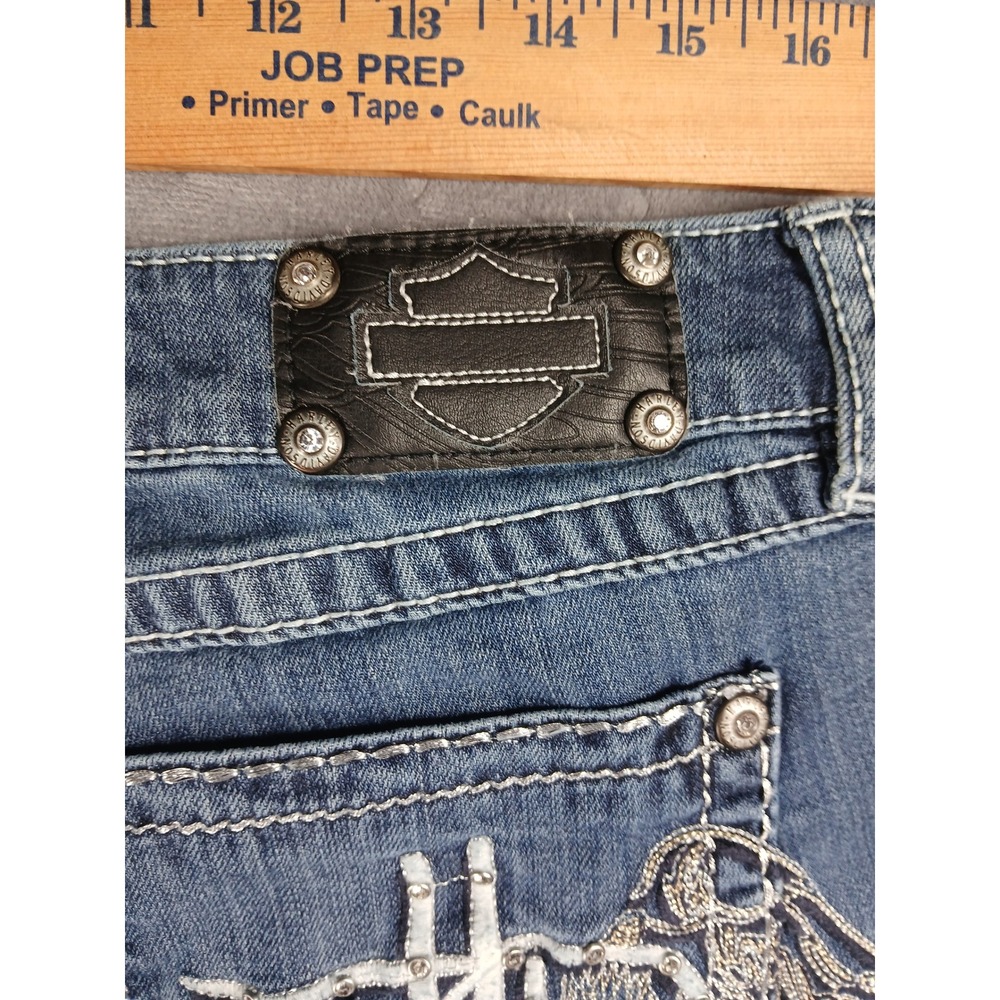 Harley Davidson rhinestone angel wing pocket jeans size 12 Y2K mcbling biker - Picture 12 of 13